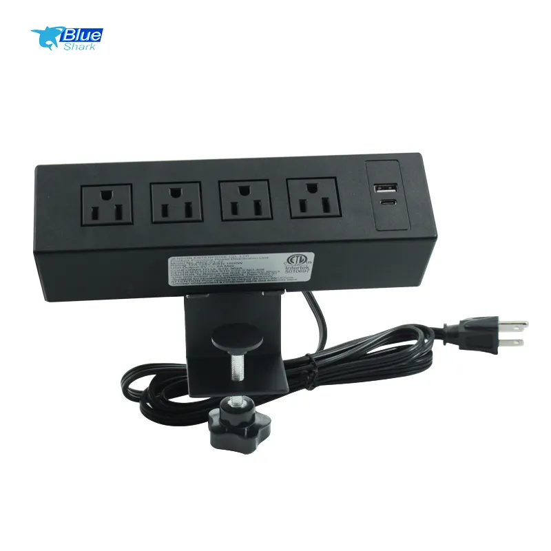US standard 4AC oultet Clamp-on desk Edge Power Socket/meeting room tabletop clamp USB-c charger power data socket outlet