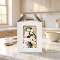 Boîtes à gâteaux rigides en papier kraft écologiques personnalisées avec poignée, boîte d'emballage portable pour gâteaux hauts