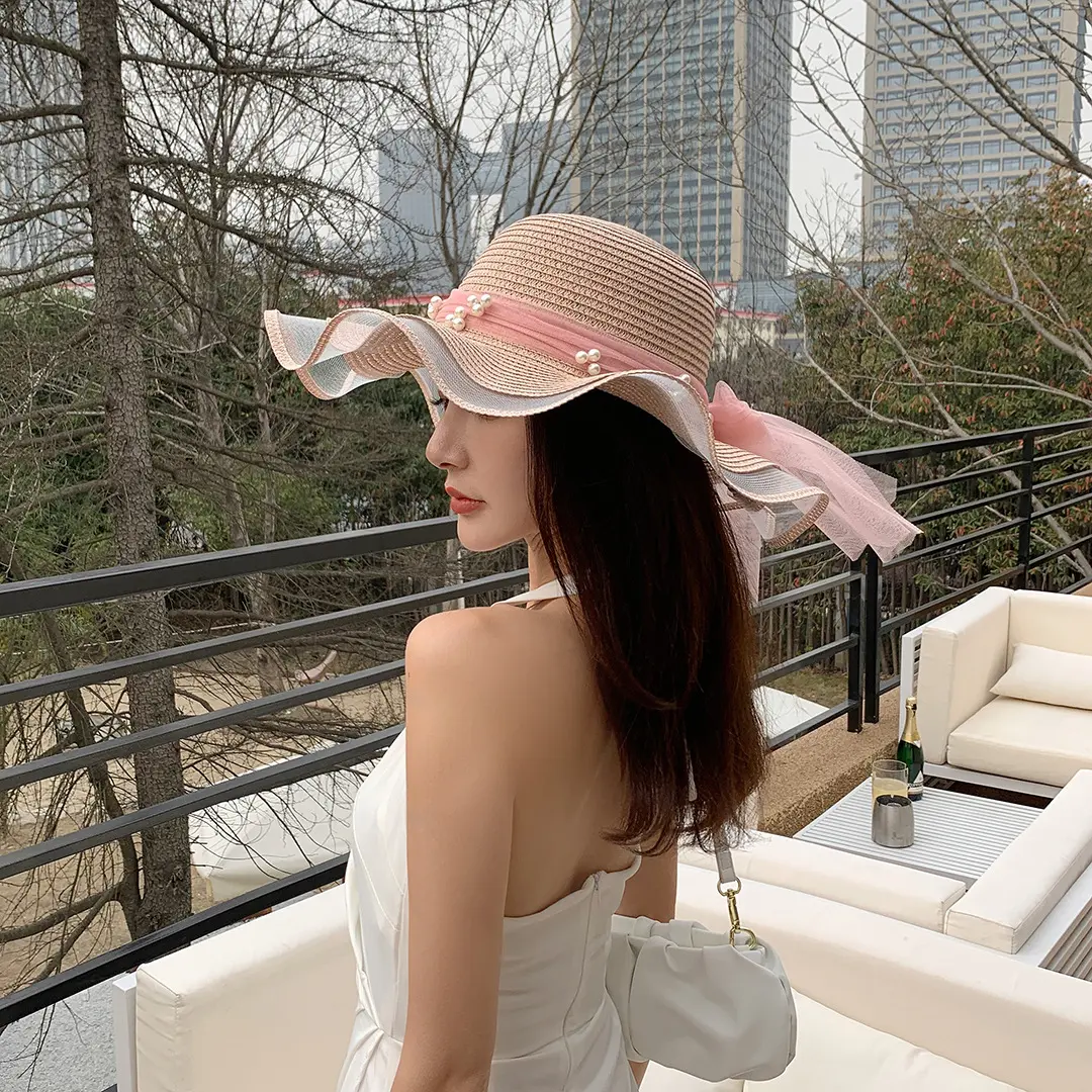 Inci moda yönlü havalandırmalı gelişmiş basit şapkalar güneş plaj sombrero geniş ağız toptan yaz panama hasır şapka kadınlar için