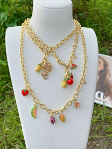 Lindo circo payaso elefante carrusel cereza esmalte encantos fruta colgante tenis CZ collar - Product Image 5
