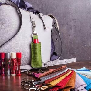 Stylish New Trend Pu Leather Metal Embossed Lipstick Keychain Balm Holder Portable Lip Gloss Pocket Women Travel - Product Image 3