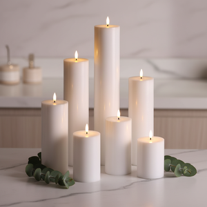 <span class=keywords><strong>Bougie</strong></span> <span class=keywords><strong>LED</strong></span> sans flamme à piles en cire de paraffine, fabriquée à la main, écologique et sûre, modèle PILLAR de Mermei - Product Image 1