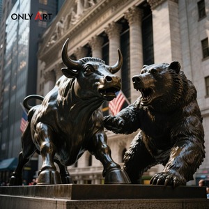 Only Art Classic Wall Street Bronze Bull and Bear Fighting Sculpture Vintage Art Sculpture Wall Street Bull Bear Statue - Product Image 1