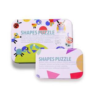 Rompecabezas de Madera con Formas Geométricas para Niños, Juego de Tangram de Animales en Caja de Lata, Juguete Educativo Creativo para Jardín de Infancia - Product Image 1