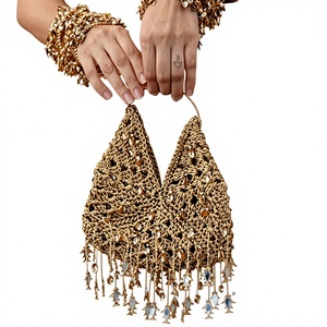 Bolso de Mano Tejido a Crochet con Borlas de Cuentas y Correa de Anillo, Accesorio de Moda para Fiestas Nocturnas - Product Image 1