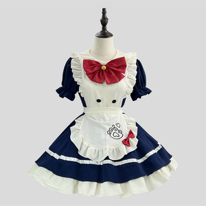 Zixiao Maid Outfit Cosplay Lolita Costume Women Adult Black White Pink Bow Apron Halloween Performance Dress - Product Image 2