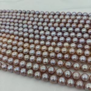 Collar de cuentas de perlas de agua dulce sueltas naturales de Color rosa púrpura perla de patata redonda de grado 5A Edison de 9-10mm - Product Image 3
