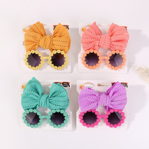 แว่นตากันแดดสำหรับเด็กพร้อมชุดการ์ตูนเดซี่สำหรับเด็กทารกแว่นตากันแดดของเล่นดอกทานตะวันดอกทานตะวันแถบผมโครงกระดูกสีทึบ - Product Image 2