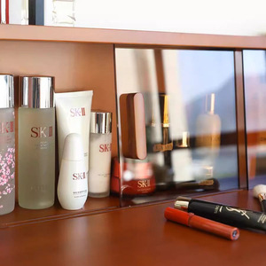 Retro Style Dressing <b>Table</b> With Storage Cabinet For Bedroom <b>Makeup</b> Vanity Vintage Black Wood Finish Six Drawer Design - Product Image 4