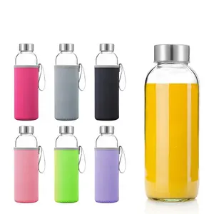 Luxury 350Ml 500Ml 16Oz 700Ml 1L Transparent High Borosilicate Glass Water Bottle With Stainless Steel Lid