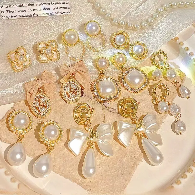 Waterproof Women's Elegant Geometric 18k Gold-Plated Stainless Steel Pearl Pendant Earrings Hoops for Wedding or Gift