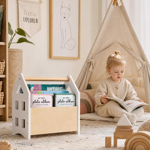 Decorative Wooden Bookshelf with Handle for Kids Rooms - Keeps <strong>Books</strong> Neatly Organized &amp; Within Reach for Toddlers - Product Image 5