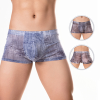 Nouveau Style Sexy sous-vêtements hommes léger haute élastique doux Denim jean imprimé maille taille basse personnalisé Boxer culotte 3165