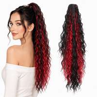 Extensions de cheveux queue de cheval à pince, ondulées, bouclées, en fibre haute température, postiche Yaki, avec élastique, volume naturel