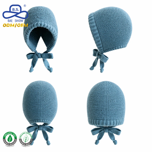 <span class=keywords><strong>Bonnet</strong></span> en tricot épais bleu poussière, bord côtelé, sangle à nouer, casquette d'hiver certifiée OCS, fourniture OEM/ODM - Product Image 1