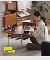 Table basse en bois massif de style Mid-Century Modern, avec structure en acier inoxydable, style Japandi, design de designer, meubles de salon, villa de luxe