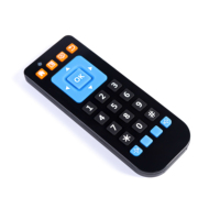 Télécommande sans fil en plastique noir avec logo personnalisé et boutons bleus et oranges pour système de divertissement à domicile OEM ODM