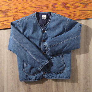 <span class=keywords><strong>Giacca</strong></span> Bomber in Denim Lavato Stile Giapponese Autunno Inverno, Cappotto Imbottito Caldo <span class=keywords><strong>Senza</strong></span> Colletto per <span class=keywords><strong>Uomo</strong></span>, Abbigliamento Streetwear - Product Image 2
