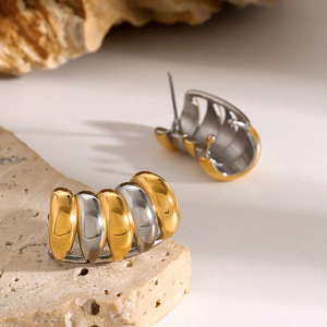 <b>Clip</b>-On Earrings Geometric Color-Blocked Gold Silver Stainless Steel Party Fashion Jewelry - Product Image 3