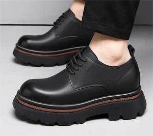 Directamente de fábrica, zapatos elevadores invisibles con aumento de altura para hombres, zapatos de vestir ligeros de cuero negro de 4 pulgadas más altos - Product Image 3
