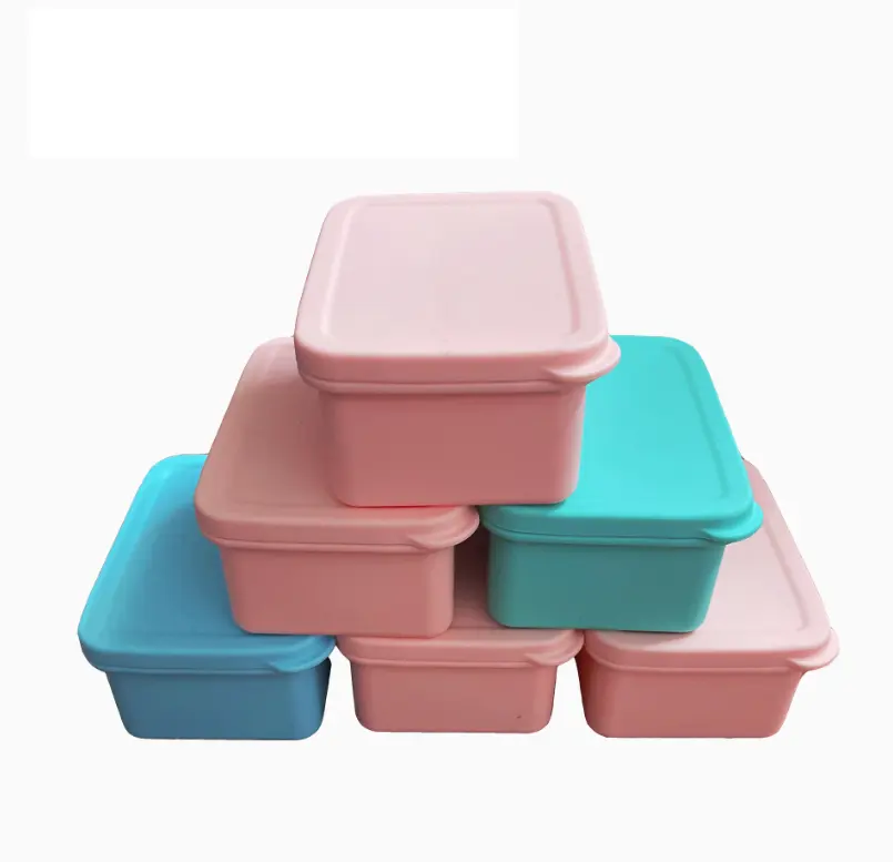 Vendita calda contenitore per alimenti pieghevole in Silicone ecologico Bento Box lavabile in lavastoviglie e microonde