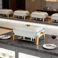 Matériel hôtelier : Plat de luxe pour chef, service traiteur, chauffe-plat rond en acier inoxydable blanc et or pour buffet