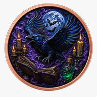 Pièces de cuivre en relief 5 oz .999 Cuivre pur Impression UV colorée Corbeau Chauve-souris Lune Potion Livre Pièces de cuivre