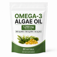 Capsules d'huile d'algues oméga-3 OEM 1250 mg avec 500 mg de DHA, 100 mg de DPA, 40 mg d'ALA pour la santé du cerveau, la vision et la fonction cardiaque