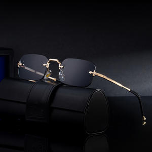 Lunettes de soleil unisexe sans monture à branches métalliques, verres PC UV400, monture noire fine, nouveau style 2025, tendance européenne et américaine, protection solaire - Product Image 4