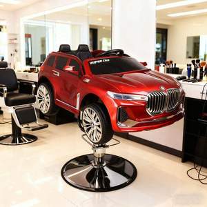 Sillón de Barbería Azul de Plástico con Rotación de 360 Grados, Asiento de Cuero Sintético, Bomba Hidráulica, Muebles de Salón - Product Image 2