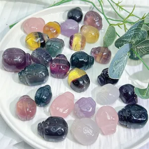 Wholesale Natural Crystal Carving Crafts Product Polished Mini Size Mixed Beetle Fluorite Insect For Gift Ornament