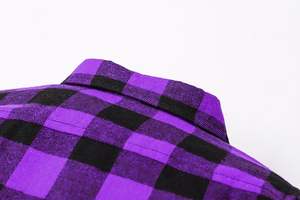 Polo à manches longues à carreaux violets à la mode pour hommes 50% polyester 50% coton Design solide poche poitrine tendance beau garçon - Product Image 5