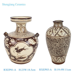 <span class=keywords><strong>Vase</strong></span> décoratif en céramique à motif de fleur de lotus de couleur <span class=keywords><strong>automne</strong></span> RXEP01-A / RXEP03-A marron et blanc - Product Image 2