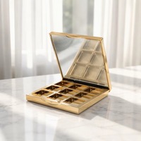 Palette à paupières vide Yuecai 9 compartiments, forme carrée, en plastique ABS plaqué or, étui compact avec couvercle miroir et fermeture à pression, 8g