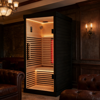 Cabine de sauna infrarouge lointain compacte en bois noir pour 1 personne, à faible EMF, Plug & Play, avec commande LED, pour maison, appartement, villa