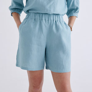 OEKO certificata di alta qualità tinta unita ampia e traspirante cotone <span class=keywords><strong>misto</strong></span> vita elastica <span class=keywords><strong>pantaloni</strong></span> corti da donna - Product Image 2