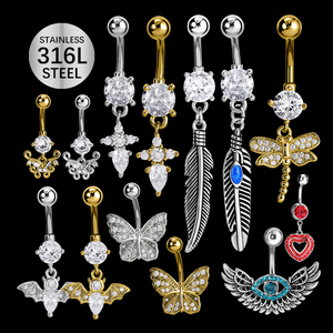 Anillo de vientre de mujer sexy de lujo Anillo de vientre de acero inoxidable Bellr Anillos de ombligo - Product Image 2