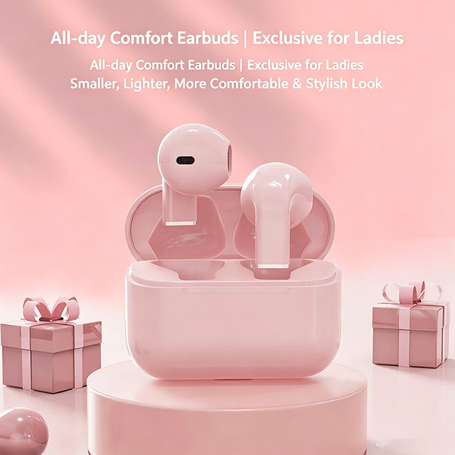 New All Day Comfort Pink for V5.4 In-Ear LED TWS Earbuds Exclusive Ladies Ultra Small Lightweight Waterproof