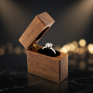 Caja de Joyería de Lujo con Tapa de Nogal, Caja Doble para Anillos de Boda, Personalizada para Compromiso - Product Image 4