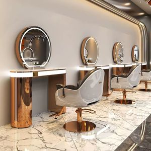 Espejos de salón de peluquería de lujo con marco dorado simple/doble, estación de peluquería, espejo de salón Led, otros muebles de salón - Product Image 6