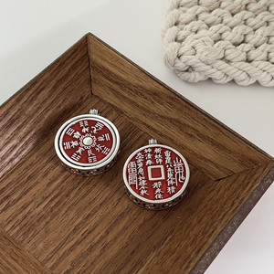 S925 Sterling <b>Silver</b> Cinnabar Taoist Coin Pendant Rotating <b>Charm</b> Thickened DIY Necklace Accessory Everyday Wear - Product Image 4