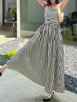 Robe longue décontractée et élégante pour l'été, nouvelle conception à rayures, taille unique, tissée et lavable