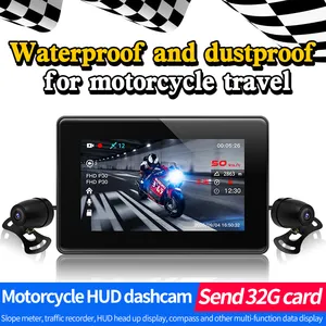 Gravador de vídeo para motocicleta 4 polegadas, tela sensível ao toque, dvr, lente dupla hd 1080p, gravador de vídeo, wi-fi, gps, à prova d' água ip67