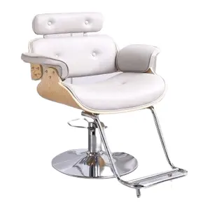 Moderne Stijl Kapsalon Stoel Leverancier, Schoonheidssalon, Wit Grijs Goud Zwart Lederen Kapper Stoel. Salon Apparatuur Kapper Stoel