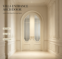 Portes doubles cintrées blanches crème de style français avec verre à motif cannelé et poignée en laiton pour projets de rénovation résidentielle de villas de luxe