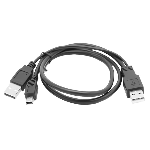 USB 2.0 Dual-USB-to-Mini-5-Pin Oxygen-Free Copper Data Cable with T-Type Connector for Hard Drive MP3 Player & Mobile Phone