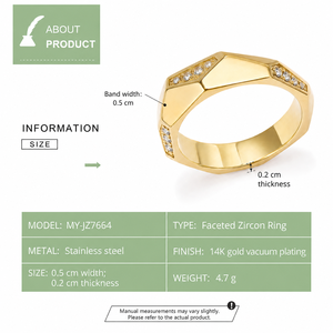 แหวนเพทายเหลี่ยมเพชรพลอย สแตนเลสสตีล ชุบทอง 14K แบบสุญญากาศ เครื่องประดับสีทอง - Product Image 3