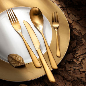 الجملة جييانغ Lazada الحرير متجمد 18/10 تايلاند الملكي الفولاذ المقاوم للصدأ أطباق ملهى ليلي مطعم ماتي طقم سكاكين ذهبية - Product Image 1