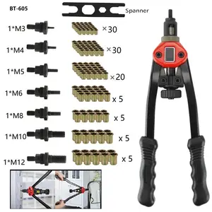 BT-605 100pcs Noix Ensembles Mandrin M3 - M12 Riveteuse Guns Rivet Écrou Outil Main Rivetage Aveugle Outils