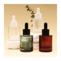 Flacon compte-gouttes en verre transparent à épaule plate rond, 30ml, 50ml, 100ml, pour huile capillaire et sérum cosmétique, avec logo personnalisé